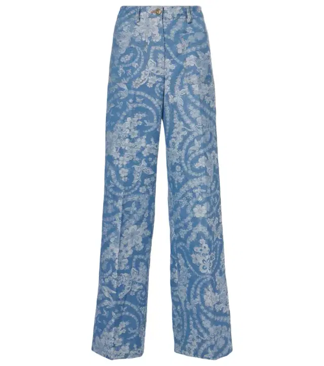 Etro Printed cotton and linen wide-leg pants