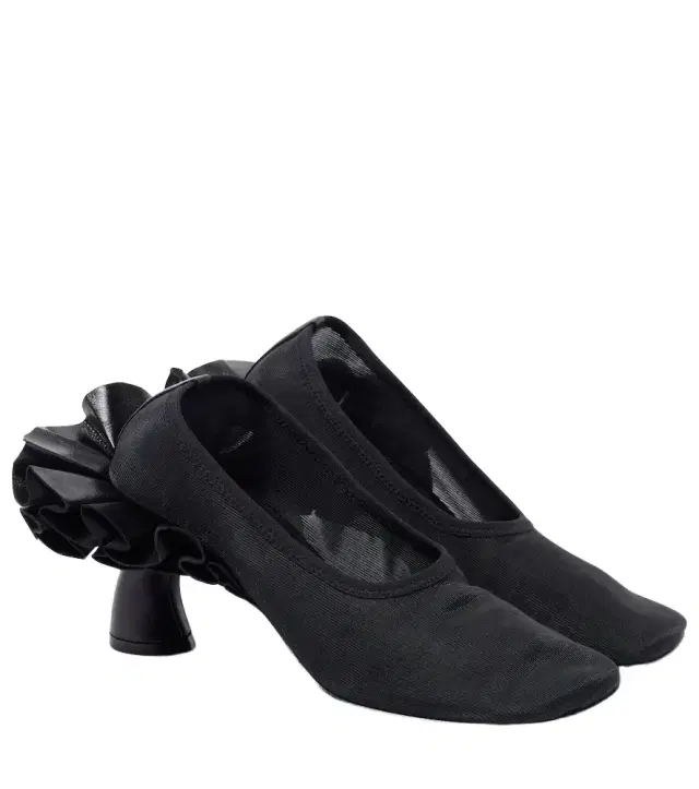 Dries Van Noten Ruffled leather-trimmed mesh pumps
