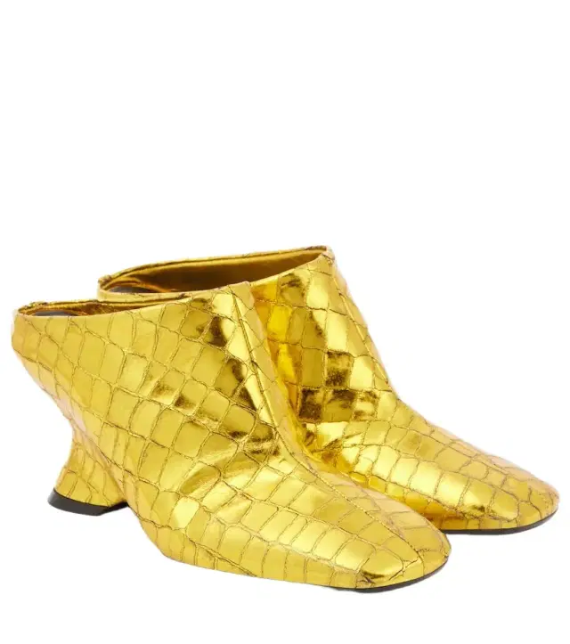 Dries Van Noten Croc-effect leather wedge mules