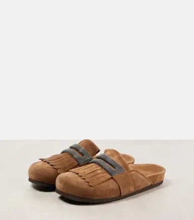 Brunello Cucinelli Fringed suede slippers | Thumbnail 2