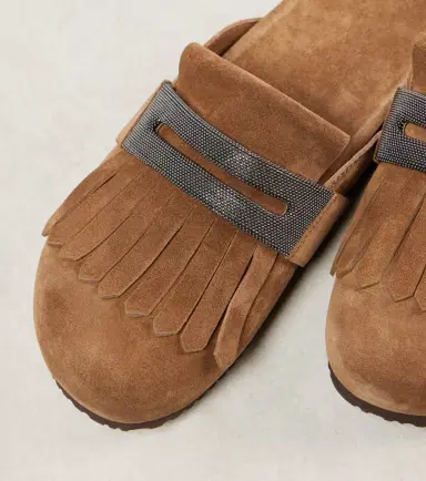 Brunello Cucinelli Fringed suede slippers | Thumbnail 3