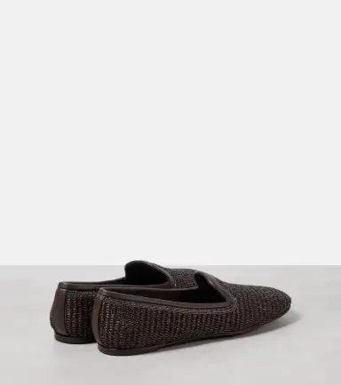 Brunello Cucinelli Leather-trimmed raffia slippers | Thumbnail 3 Brunello Cucinelli Leather-trimmed raffia slippers | Thumbnail 3