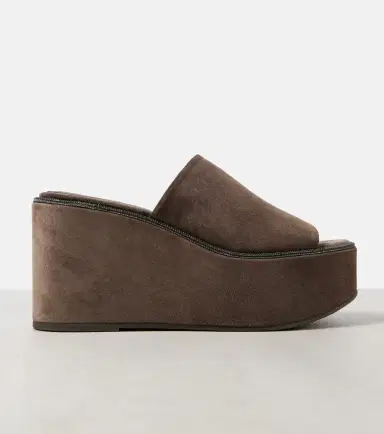 Brunello Cucinelli Monili suede wedge mules | Thumbnail 2