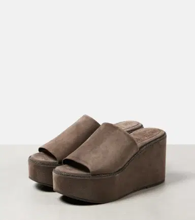 Brunello Cucinelli Monili suede wedge mules | Thumbnail 3