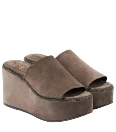 Brunello Cucinelli Monili suede wedge mules | Thumbnail 1