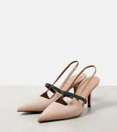 Brunello Cucinelli Monili suede slingback pumps | Thumbnail 3
