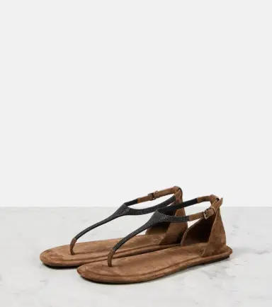 Brunello Cucinelli Monili suede thong sandals | Thumbnail 3