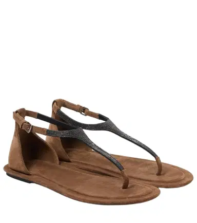 Brunello Cucinelli Monili suede thong sandals | Thumbnail 1