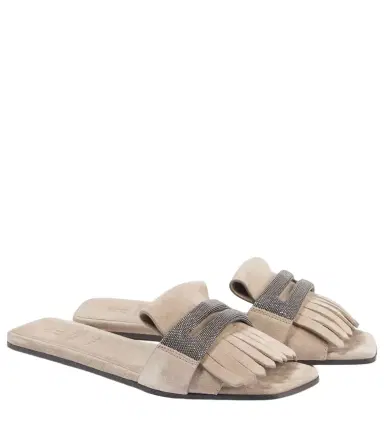 Brunello Cucinelli Fringed suede slippers | Thumbnail 1 Brunello Cucinelli Fringed suede slippers | Thumbnail 1