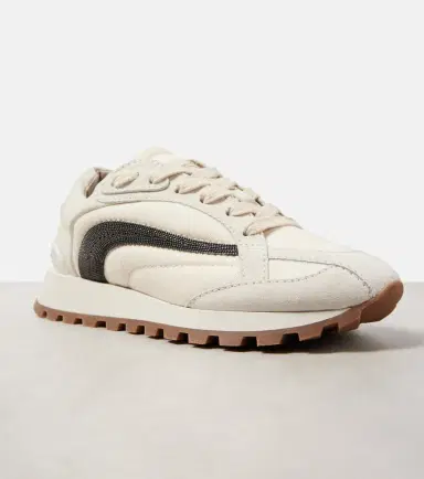 Brunello Cucinelli Monili suede-trimmed sneakers | Thumbnail 4