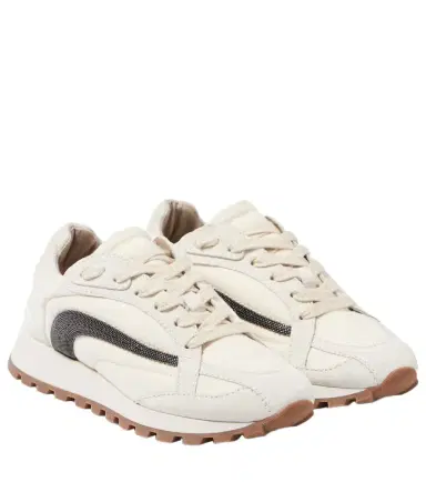 Brunello Cucinelli Monili suede-trimmed sneakers | Thumbnail 1