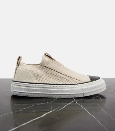 Brunello Cucinelli Suede-trimmed canvas sneakers | Thumbnail 3