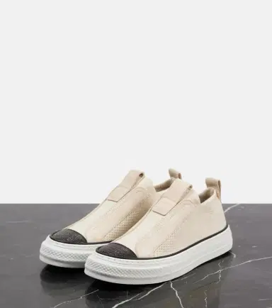 Brunello Cucinelli Suede-trimmed canvas sneakers | Thumbnail 4