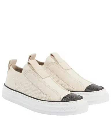 Brunello Cucinelli Suede-trimmed canvas sneakers | Thumbnail 1