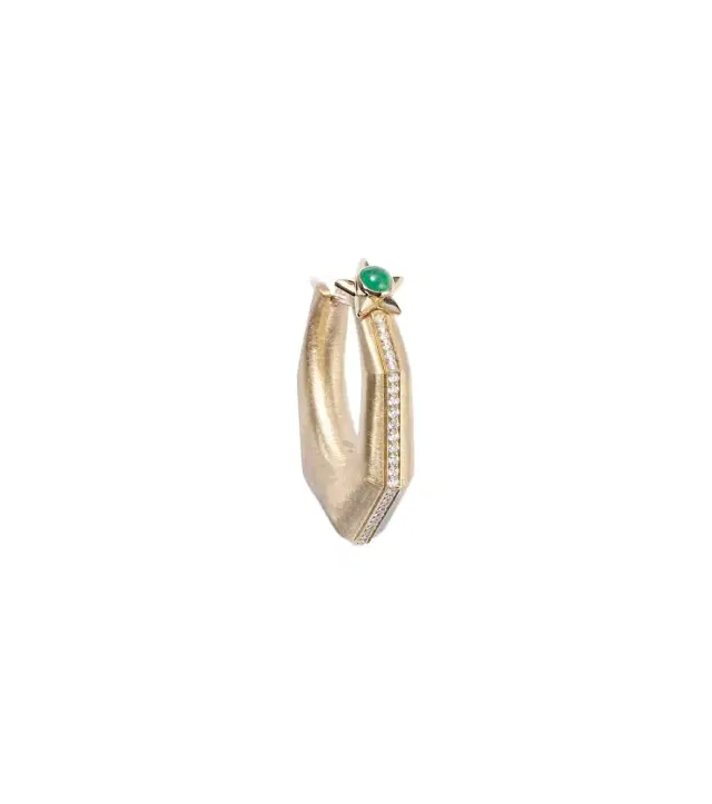 Marie Lichtenberg Baba Large 18kt gold single earring with diamonds and emerald