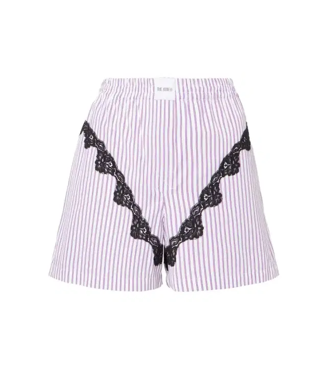 The Attico Striped lace-trimmed cotton shorts