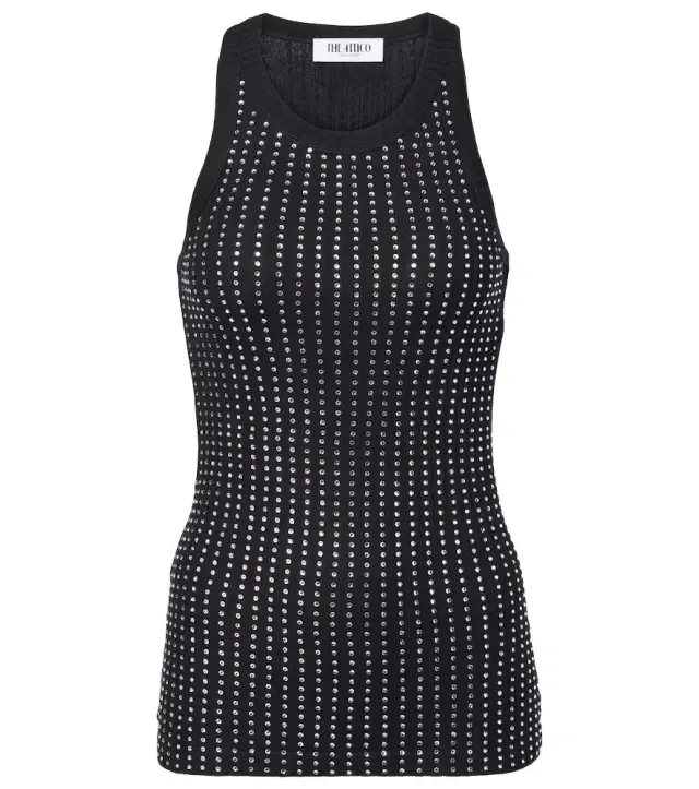 The Attico Crystal-embellished ribbed-knit tank top