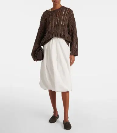 Brunello Cucinelli Cotton-blend midi skirt | Thumbnail 2