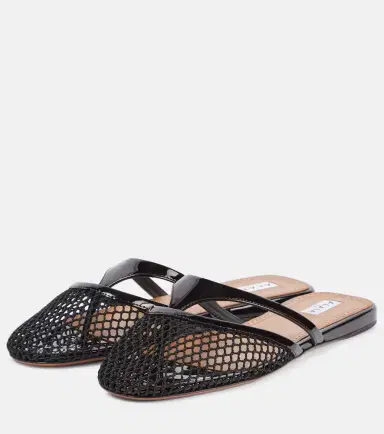 Alaïa Alaïa Infradito fishnet leather-trimmed mules | Thumbnail 2 Alaïa Alaïa Infradito fishnet leather-trimmed mules | Thumbnail 2