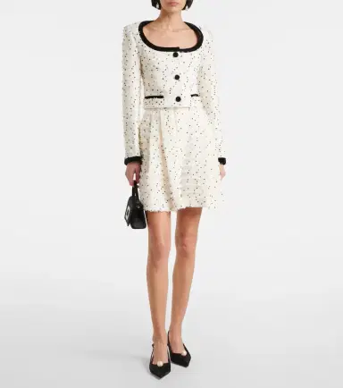 Nina Ricci Polka-dot fringed wool-blend tweed jacket | Thumbnail 3
