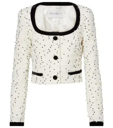 Nina Ricci Polka-dot fringed wool-blend tweed jacket | Thumbnail 1