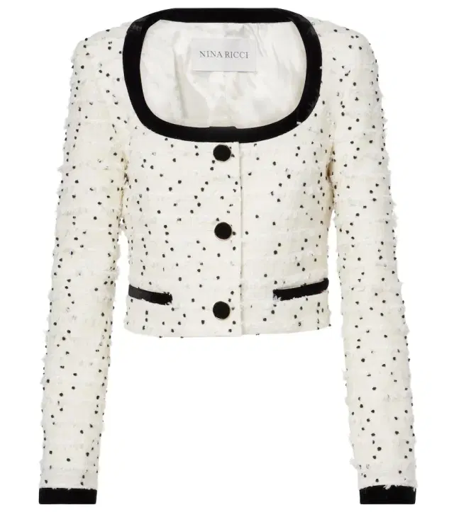Nina Ricci Polka-dot fringed wool-blend tweed jacket