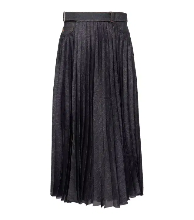 Denim pleated midi skirt