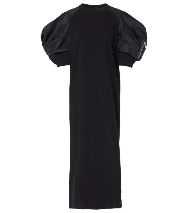 Puff-sleeve cotton-blend jersey midi dress