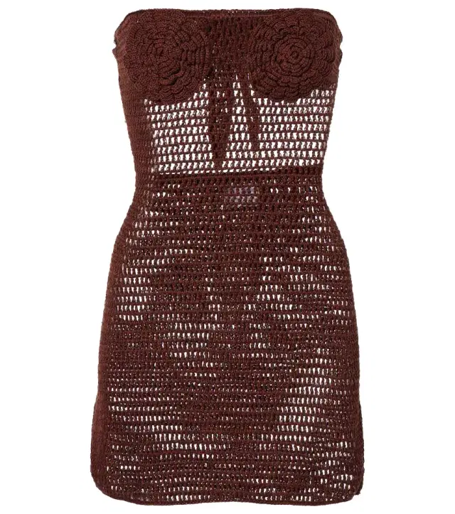 Anna Kosturova Floral crochet cotton bustier dress