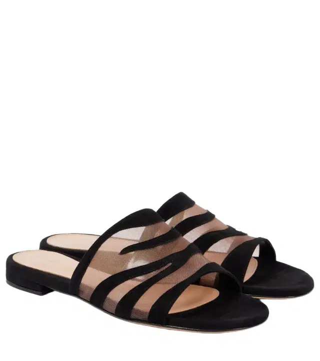 Gianvito Rossi Tigra suede and mesh slides