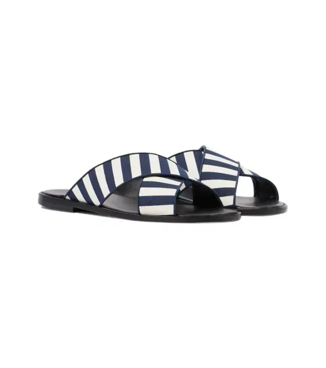 Manolo Blahnik Otawi striped canvas slides