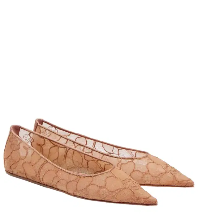 Amina Muaddi Barbara lace ballet flats