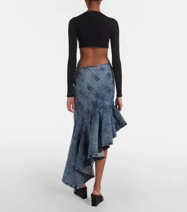 Alaïa Alaïa Spiral asymmetric denim midi skirt | Thumbnail 3