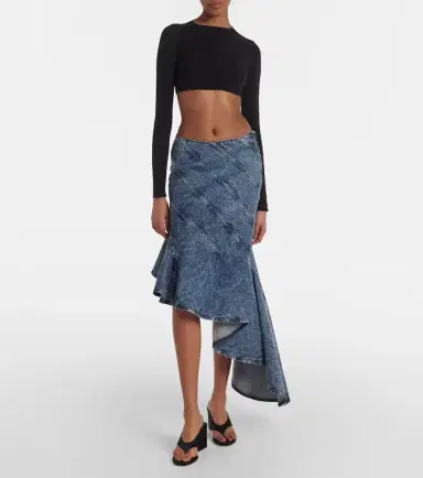 Alaïa Alaïa Spiral asymmetric denim midi skirt | Thumbnail 4