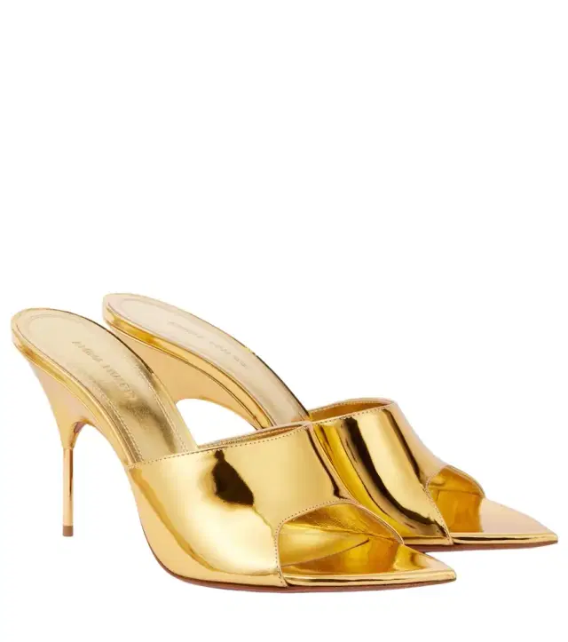 Amina Muaddi Bianca 95 metallic leather mules