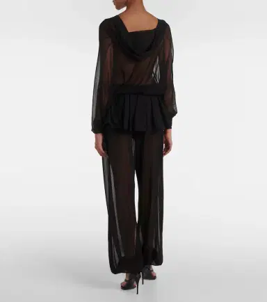 Alaïa Alaïa Mid-rise semi-sheer wide-leg pants | Thumbnail 4