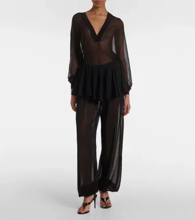 Alaïa Alaïa Mid-rise semi-sheer wide-leg pants | Thumbnail 6