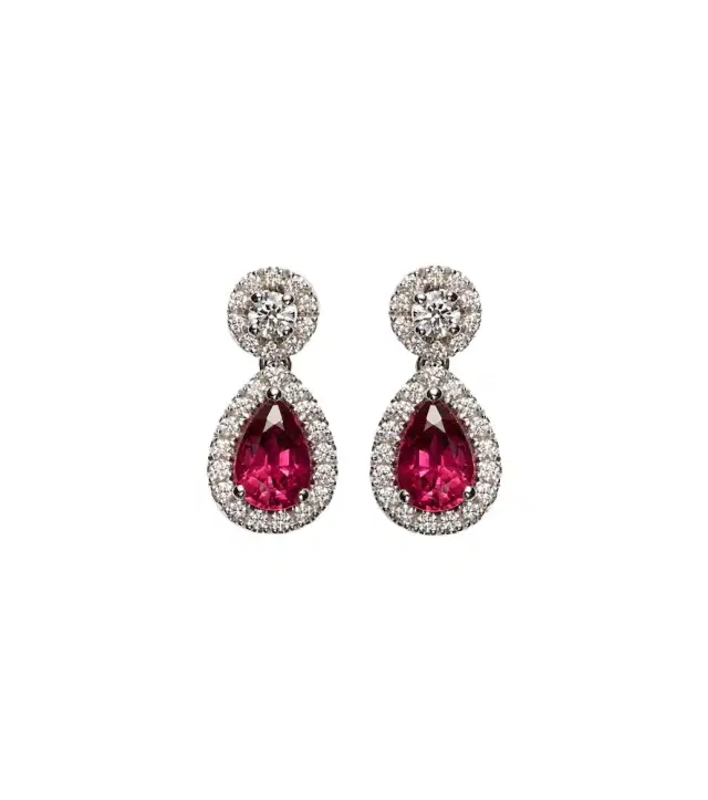 Bucherer Fine Jewellery Classics 18kt white gold drop earrings with rubies and diamonds
