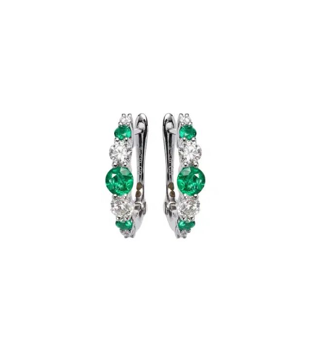 Bucherer Fine Jewellery Classics 18kt white gold hoop earrings with emeralds and diamonds