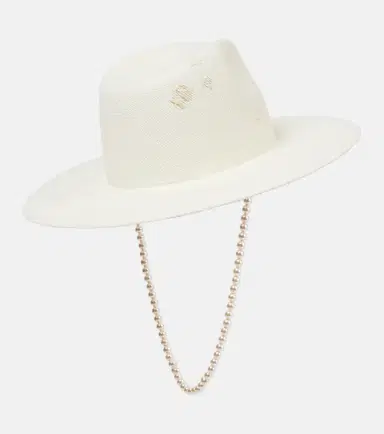 Ruslan Baginskiy Faux pearl-embellished straw fedora | Thumbnail 3