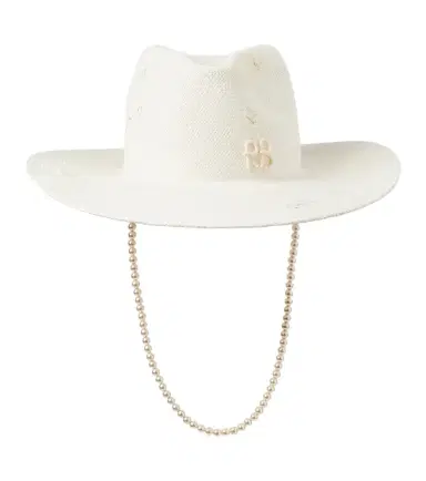 Ruslan Baginskiy Faux pearl-embellished straw fedora | Thumbnail 1
