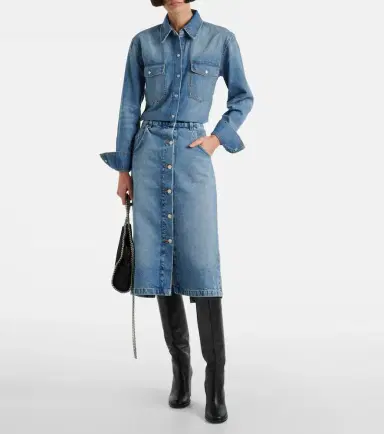 Stella McCartney Chain-detail denim midi skirt | Thumbnail 2