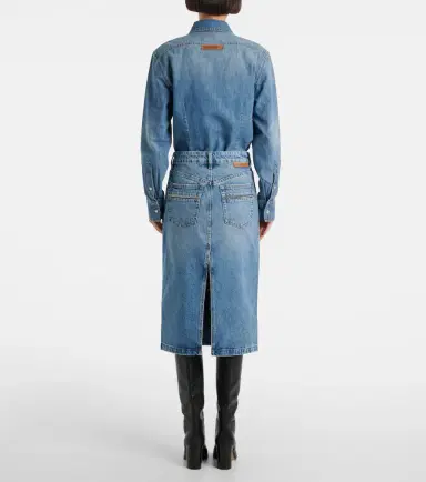 Stella McCartney Chain-detail denim midi skirt | Thumbnail 6