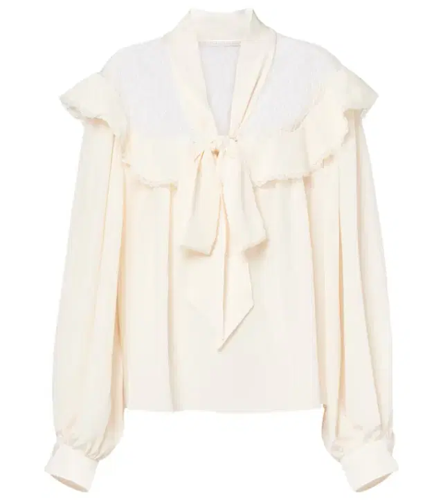 Stella McCartney Bow-detail lace-trimmed silk blouse