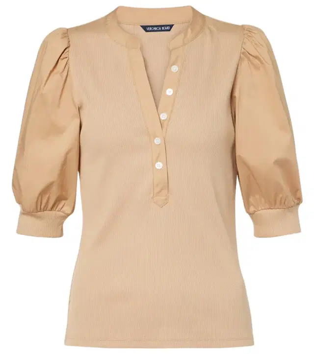 Veronica Beard Puff-sleeve cotton-blend top