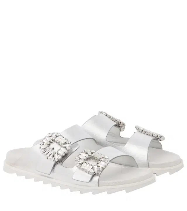 Roger Vivier Crystal-embellished metallic leather slides