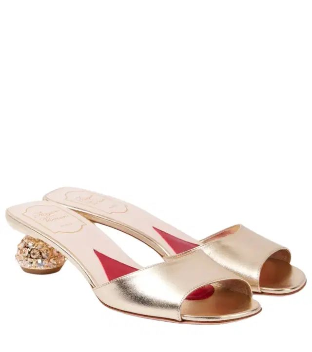 Roger Vivier Embellished metallic leather mules