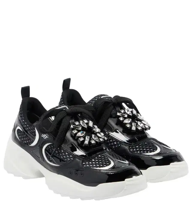 Roger Vivier Embellished leather-trimmed sneakers