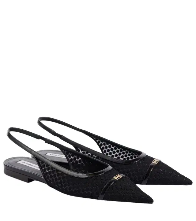Victoria Beckham Leather-trimmed mesh slingback flats