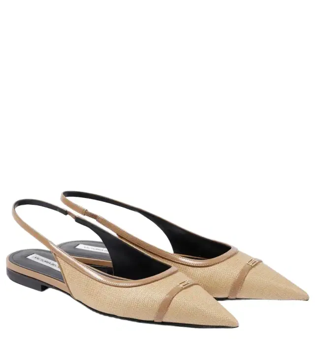 Victoria Beckham Leather-trimmed raffia slingback flats